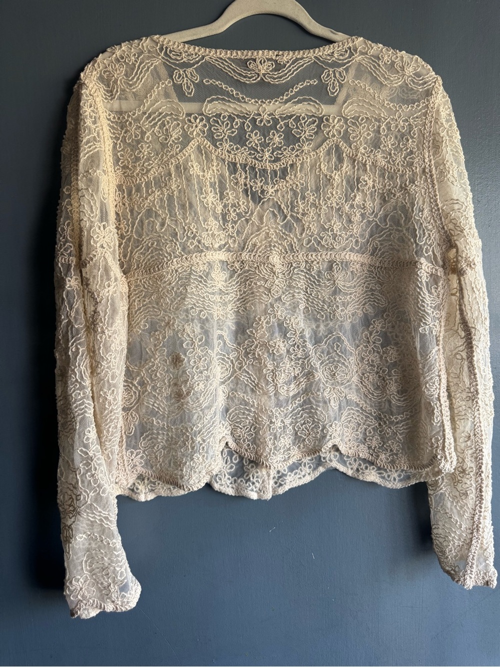 LIV Los Angeles Women’s Cream/Beige Embroidered Mesh Lace Cardigan Size L - Picture 2 of 11